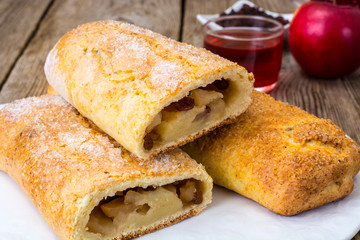 Apple strudel with cottage cheese and raisins