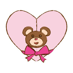 heart with cute bear icon over white background. colorful design. vector illustration