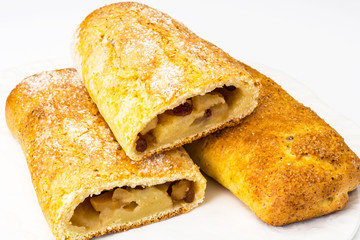 Apple strudel with cottage cheese and raisins