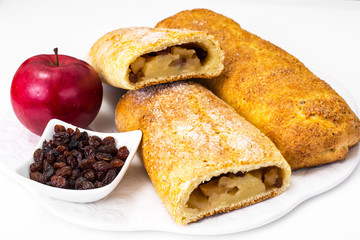 Apple strudel with cottage cheese and raisins