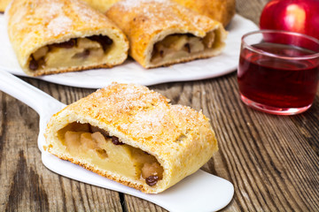Apple strudel with cottage cheese and raisins