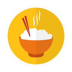 yellow circle with bowl of noodles icon over white background. vector illustration
