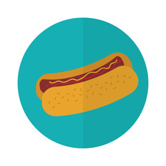 blue circle with hot dog icon over white background. fast food concept. vector illustration