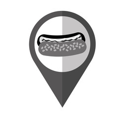 pin with hot dog icon over white background. fast food concept. vector illustration