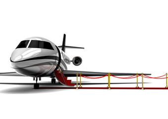 Red carpet Private jet  / 3D render image representing an red carpet with a private jet 