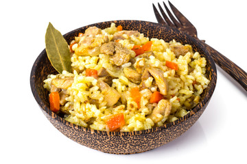 Rice with carrots, chicken and spices