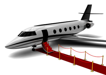 Red carpet Private jet  / 3D render image representing an red carpet with a private jet 