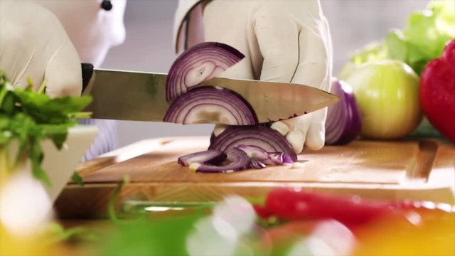 cutting vegetables in kitchen 