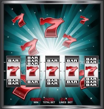 slot machine with lucky seven font and bars