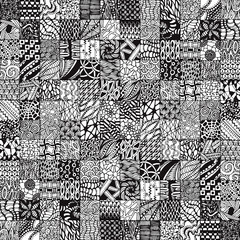 Many squares with abstracts zentangl. Seamless pattern.