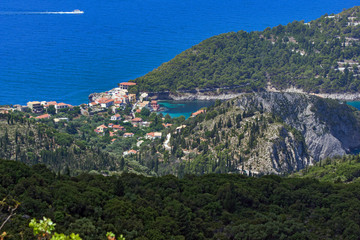 View of Assos village and beautiful sea bay, Kefalonia, Ionian islands, Greece