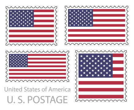 United States of America flag postage stamp set, isolated on white background, vector illustration.