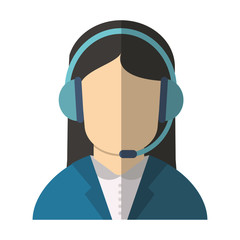 Operator woman with headphone icon. Call center and technical service theme. Isolated design. Vector illustration