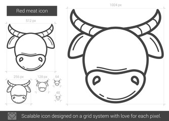 Red meat line icon.