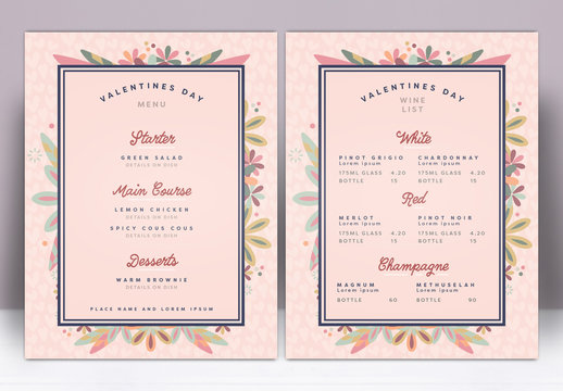 Valentine's Day Menu Layout with Abstract Flower Design