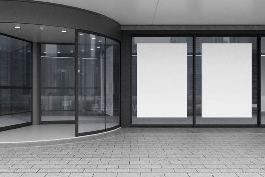 Glass doors of corporate building