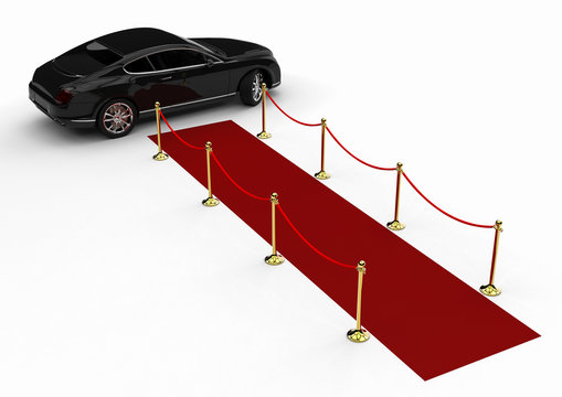 Red Carpet limousine / 3D render image representing a high class limousine at the end of the red carpet