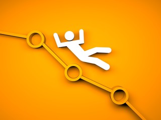 White person falls on chart. 3d illustration