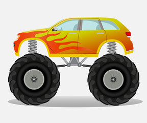 Monster car with flame sticker on the side. Truck vehicle. © generationclash