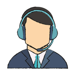 Operator man with headphone icon. Call center and technical service theme. Isolated design. Vector illustration
