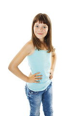 Fototapeta premium Portrait of a adorable girl, standing. Isolated on white background