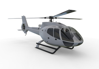 Helicopter / 3D render image representing a red helicopter on white background.