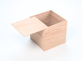 Square Opened wooden box on white background. 3d rendering