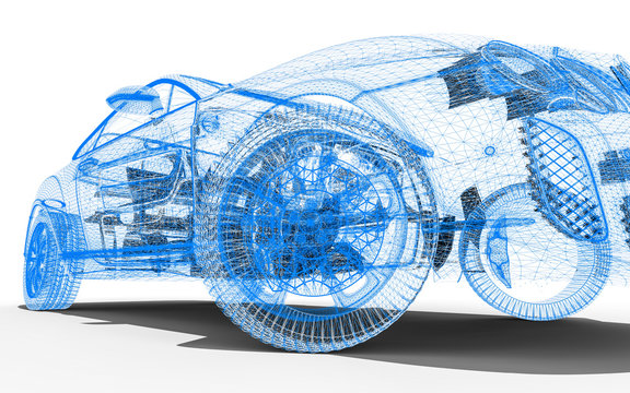 Wire frame car / 3D render image representing an car in wire frame