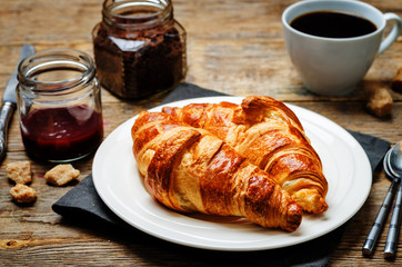 fresh Breakfast with croissants, espresso and jam