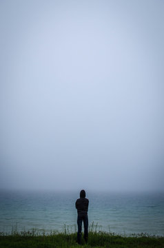 Silhouette of man with space for text