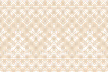 Winter Holiday Seamless Knitting Pattern with a Christmas Trees. Seamless Knitted Background