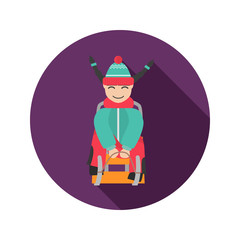 Girl in a sled color icon. Flat design for web and mobile