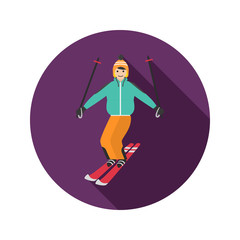 Skier color icon. Flat design for web and mobile