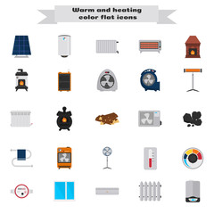 Heating and air conditioning devices color flat icons set