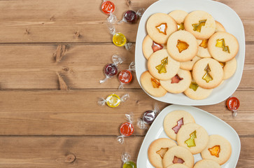 Home Baked Crystal Cookies On White Plates.