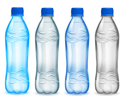 Set of plastic bottles with mineral water