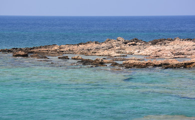 Amazing color of the water the Mediterranean Sea, beautiful Crete