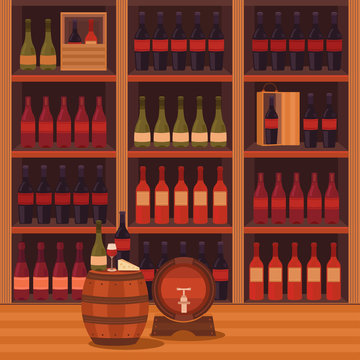 Illustration of a wine cellar.