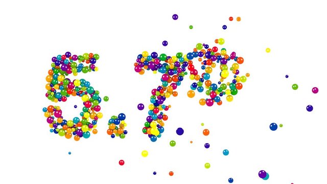 Five point seven percent digits made of glossy colored 3D marbles isolated on white background