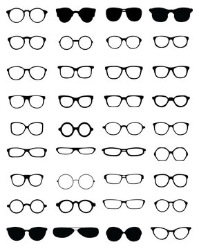 Black silhouettes of different eyeglasses, vector