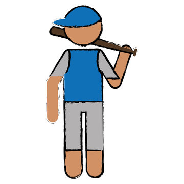 drawing character player baseball with bat blue cap vector illustration eps 10