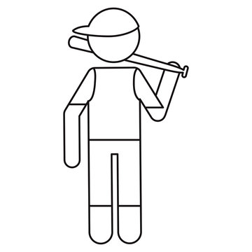  character player baseball with bat outline vector illustration eps 10