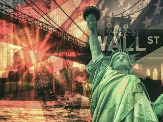 Tuinposter New York City collage including the Statue of Liberty and severa © kmiragaya