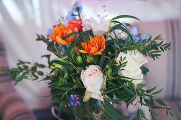 wedding decor with flowers. vintage picture with instagram filte