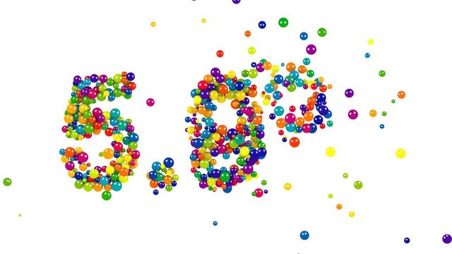 Brightly colored five point nine percent sign made of 3D marbles isolated on white background