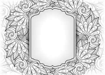 Vector Monochrome Floral Template with Place for Text