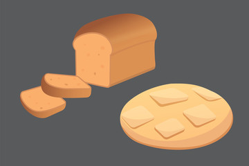 different breads and bakery products vector illustrations. Buns for breakfast. set bake food isolated