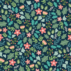 floral pattern with winter signs