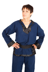 Fototapeta premium Beautiful woman doing different expressions in different sets of clothes: suspicion