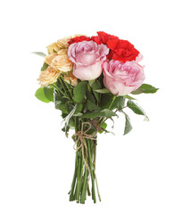 Fototapeta premium Beautiful roses bouquet, isolated on white